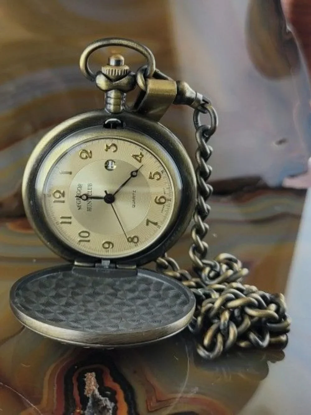 Vintage McGregor Hunt Club Black Enamel Eagle Pocket Watch with Date
